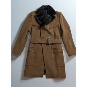Vivienne Westwood Man Coat Camel Faux Fur Collar Wool Cashmere Blend Size 48